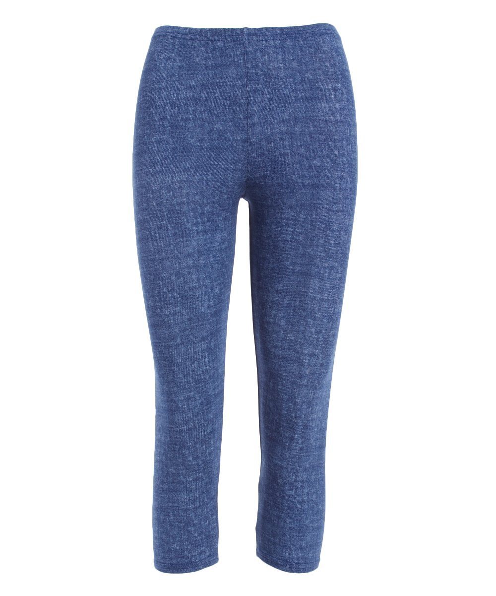 A pair of stylish Crop Tights Denim featuring a comfortable elastic waist and a cropped design, perfect for layering and versatile outfits.