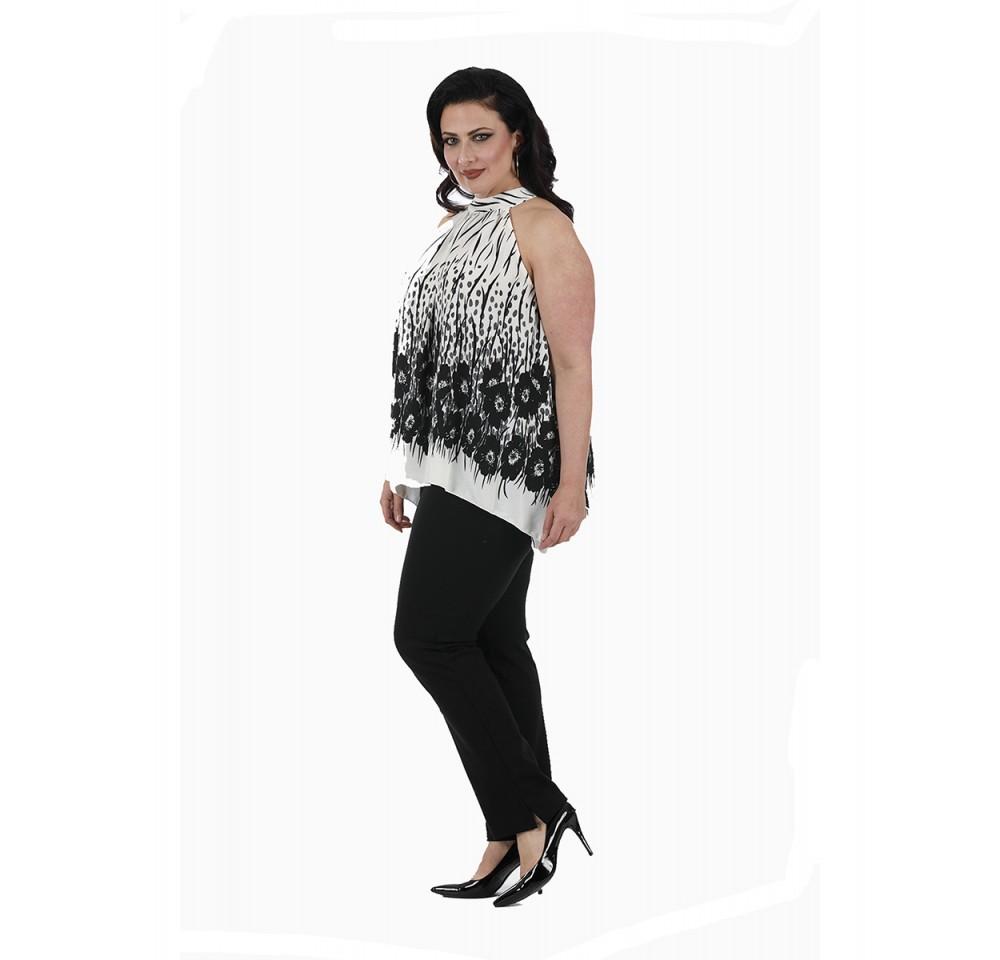 Curvy Plus Size Trapeze Printed Fashion Top featuring a vibrant colorful print, mock neck, and relaxed silhouette, perfect for stylish comfort.