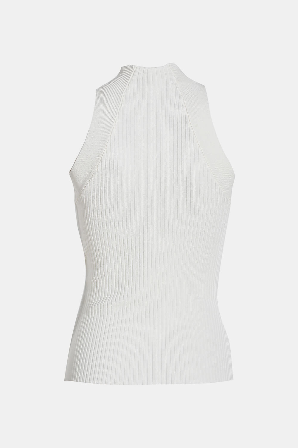 Cutout Twisted Front Sleeveless Sweater featuring a chic turtleneck and unique twisted front design, made from soft polyester.