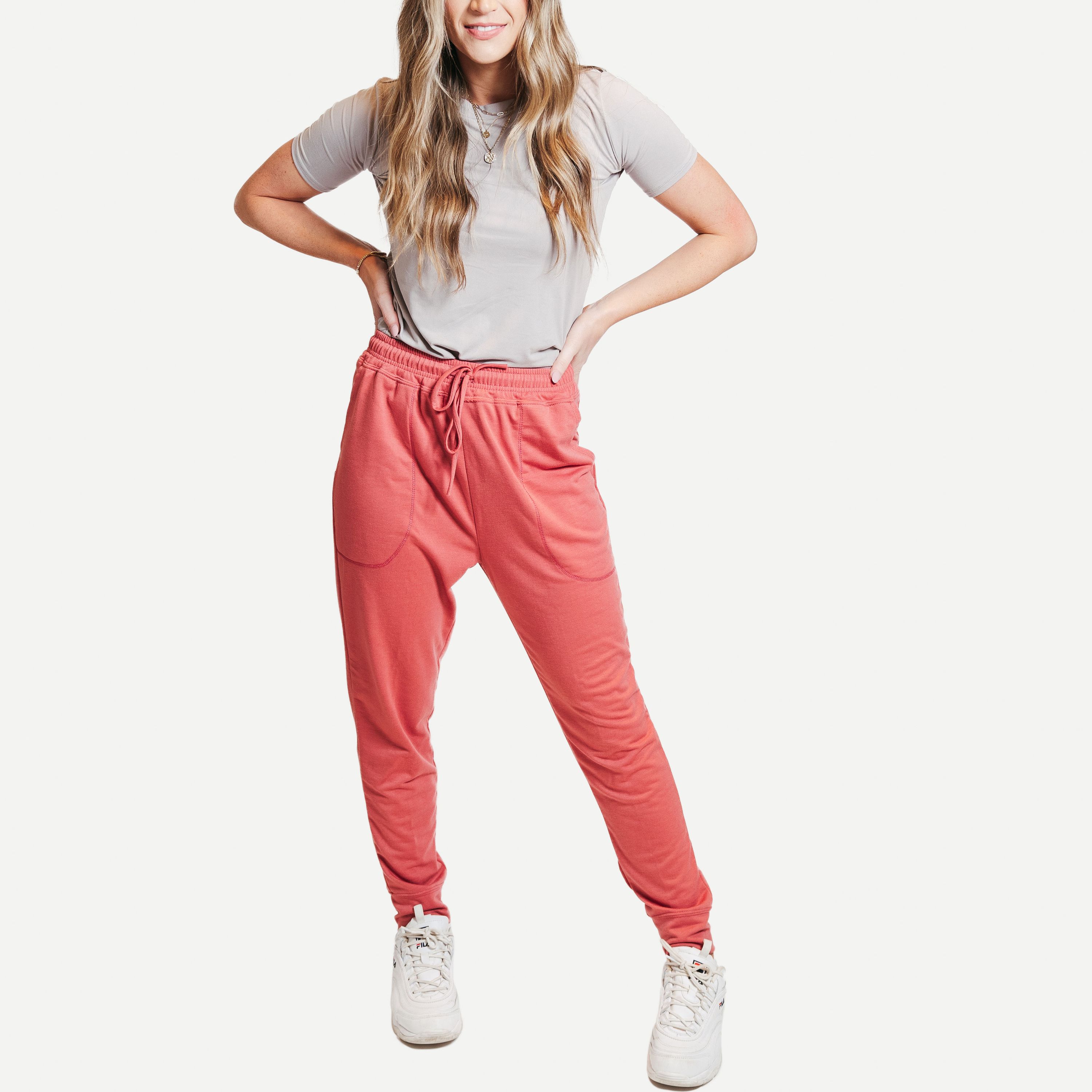 Deep Pocket Joggers Rosette in soft fabric with deep pockets and drawstring waistband, perfect for lounging or casual outings.