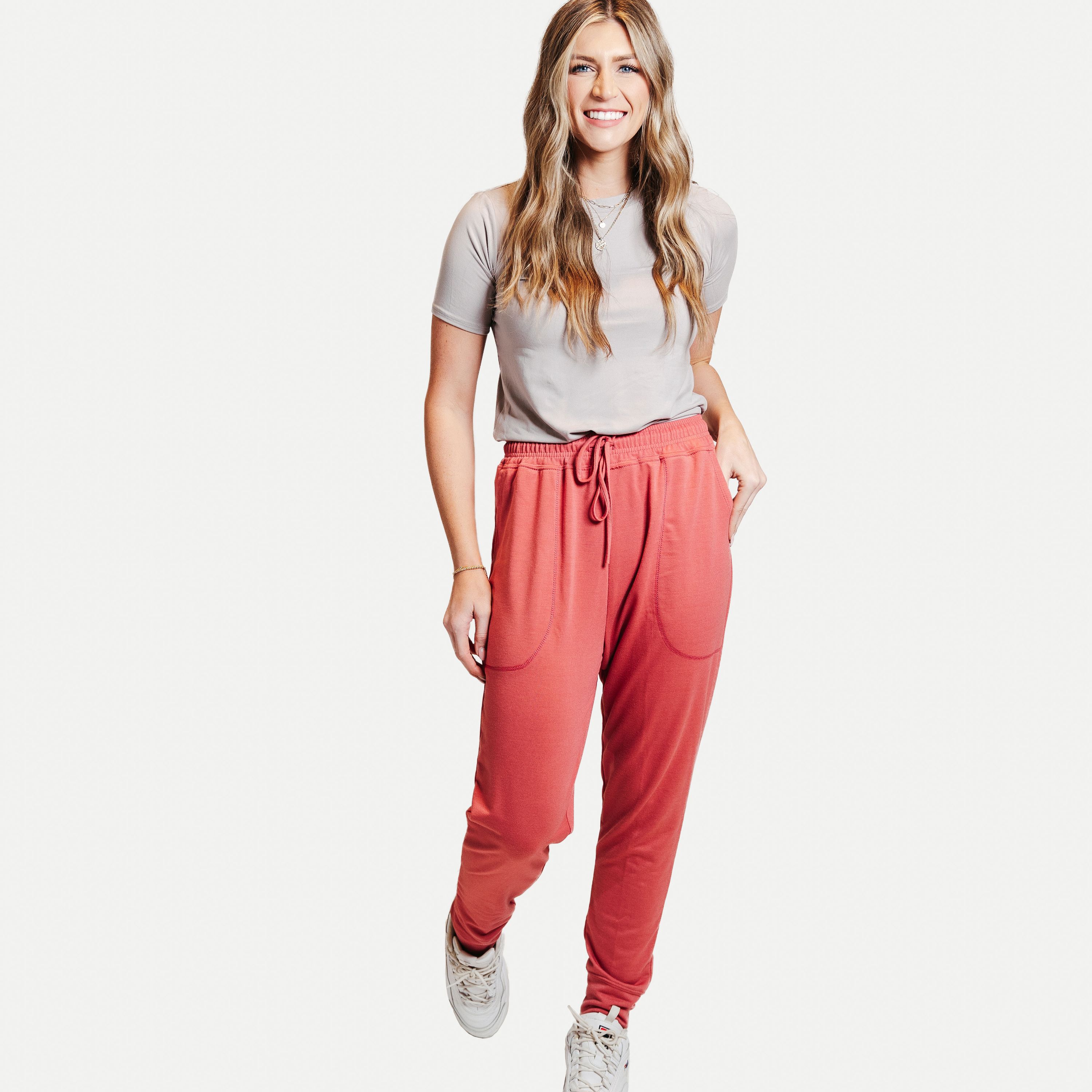 Deep Pocket Joggers Rosette in soft fabric with deep pockets and drawstring waistband, perfect for lounging or casual outings.