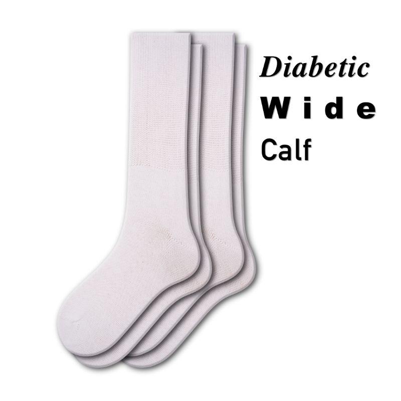 A pair of Diabetic Wide-Calf Combed Cotton Men's Socks in black and white, showcasing their soft texture and wide cuff design.