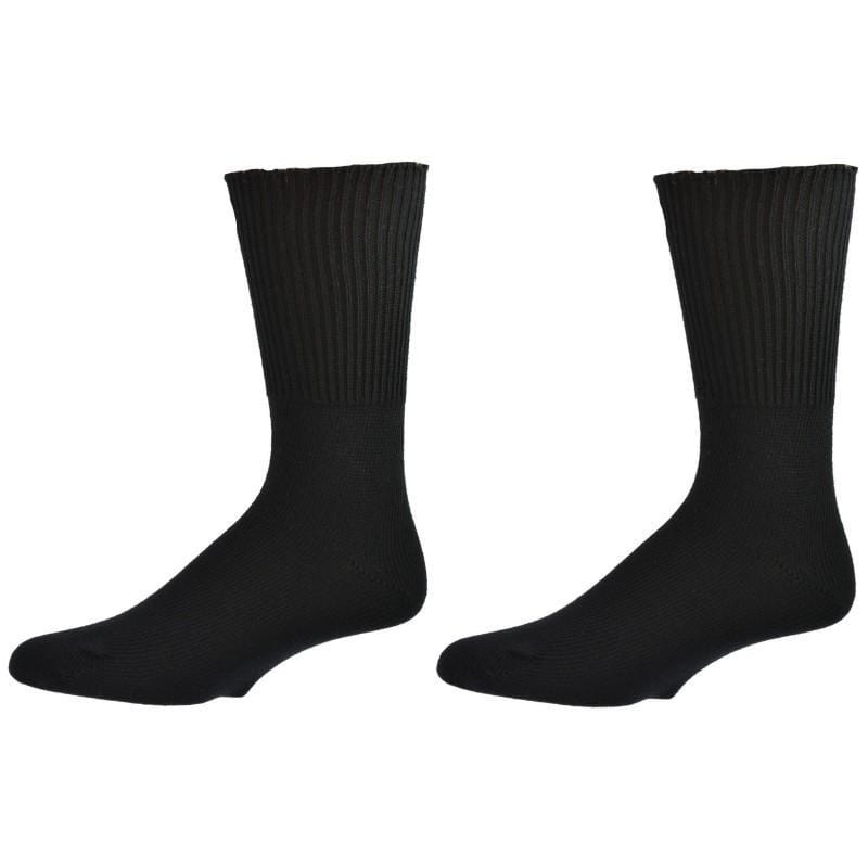 A pair of Diabetic Wide-Calf Combed Cotton Men's Socks in black and white, showcasing their soft texture and wide cuff design.