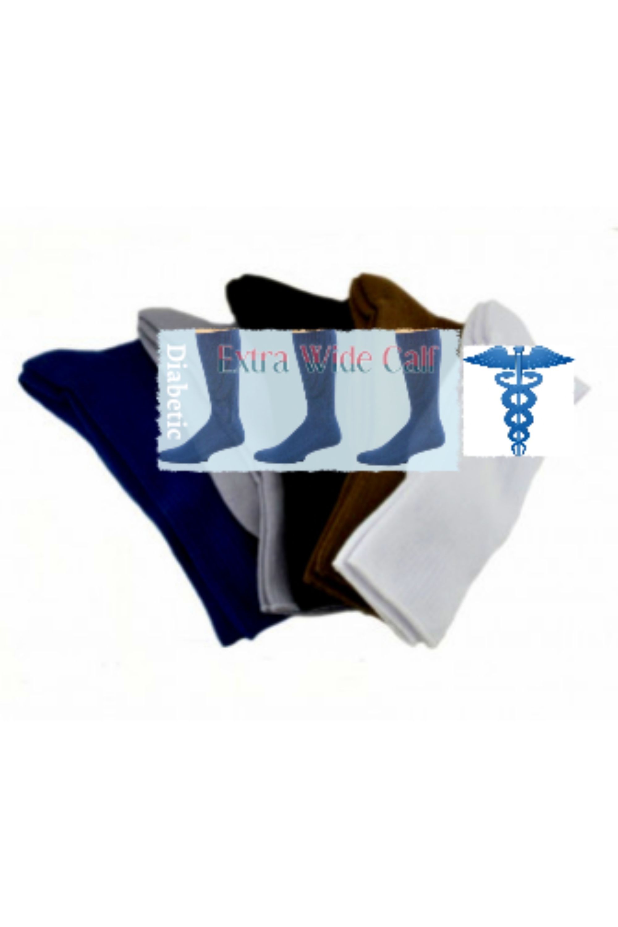 A pair of Diabetic Wide-Calf Combed Cotton Men's Socks in black and white, showcasing their soft texture and wide cuff design.