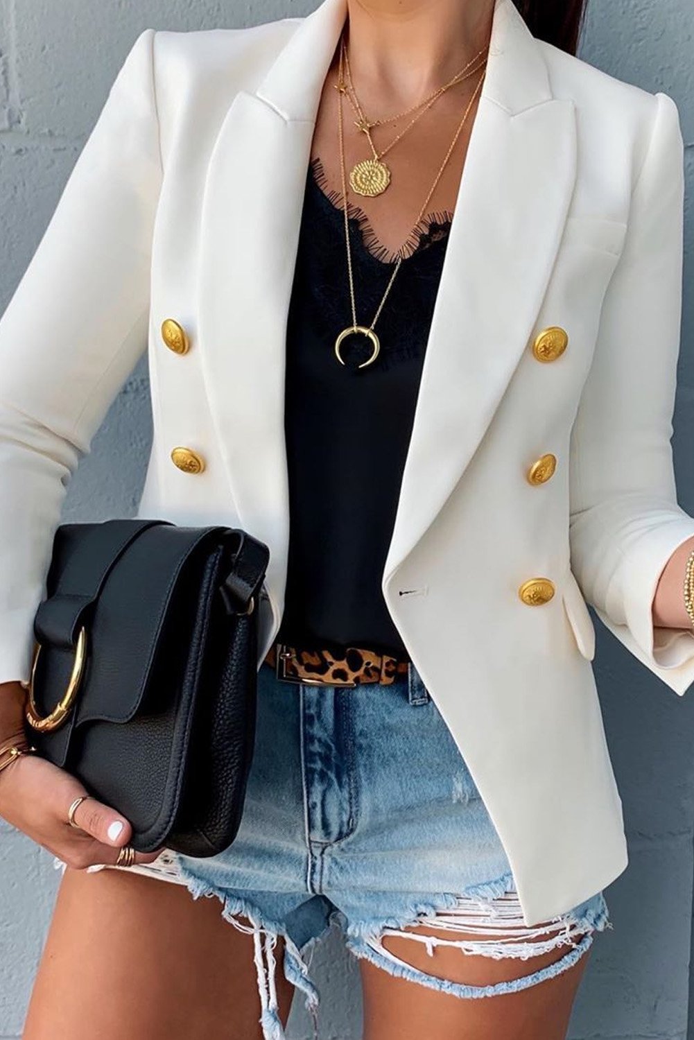 Double Breasted Long Sleeve Novelty Button Blazer featuring vintage buttons and tailored collar, perfect for stylish layering.