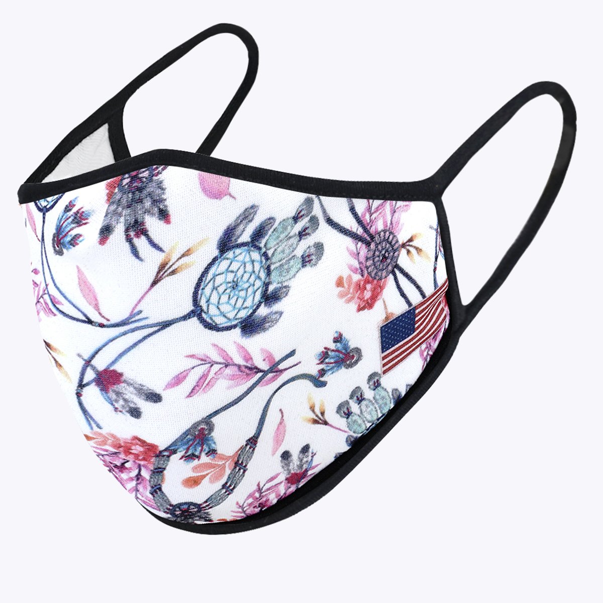 Dream Catcher 3-Layered Face Cover featuring a unique print design, made from polyester and cotton, suitable for unisex wear.