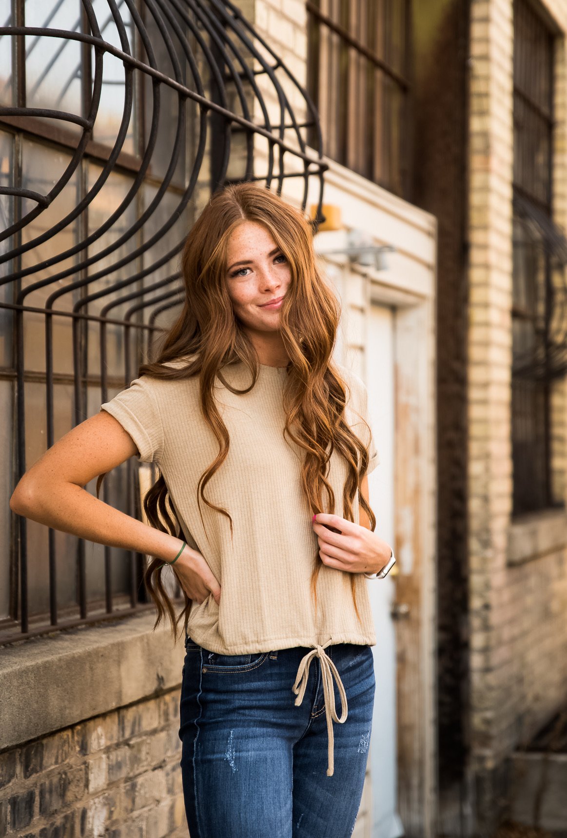 DT Drawstring Waist Textured Tee in Sand featuring rolled sleeves and adjustable waist, perfect for casual styling.