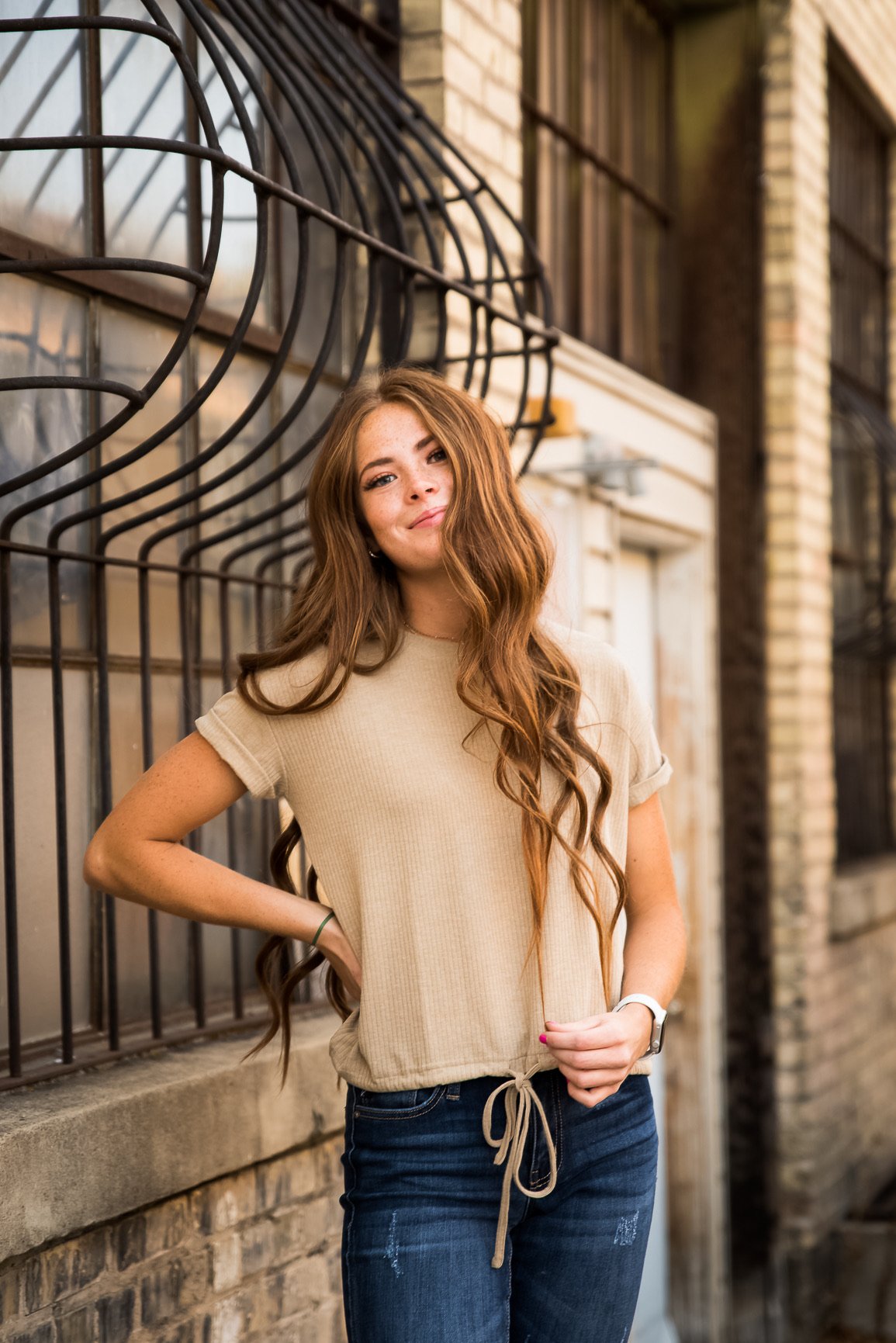 DT Drawstring Waist Textured Tee in Sand featuring rolled sleeves and adjustable waist, perfect for casual styling.
