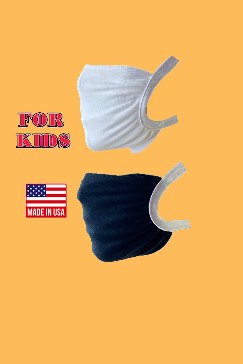 A colorful fabric face mask for kids featuring elastic head loops, designed for comfort and safety, with an inner pocket for filters.