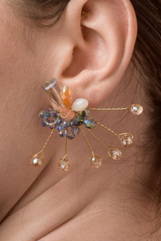 Elegant earrings shaped like a flower bouquet, featuring multicolor rhinestones and a nickel-free metal alloy design.