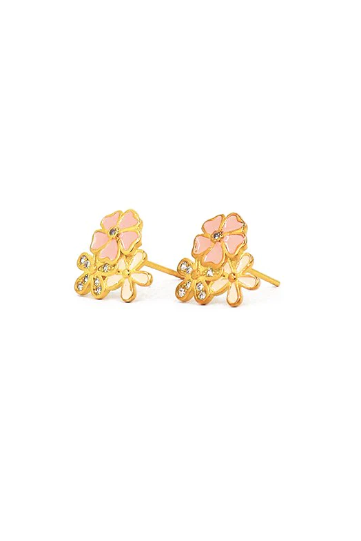 Elegant gold flower-shaped earrings, item code ART1001, showcasing intricate petal design.