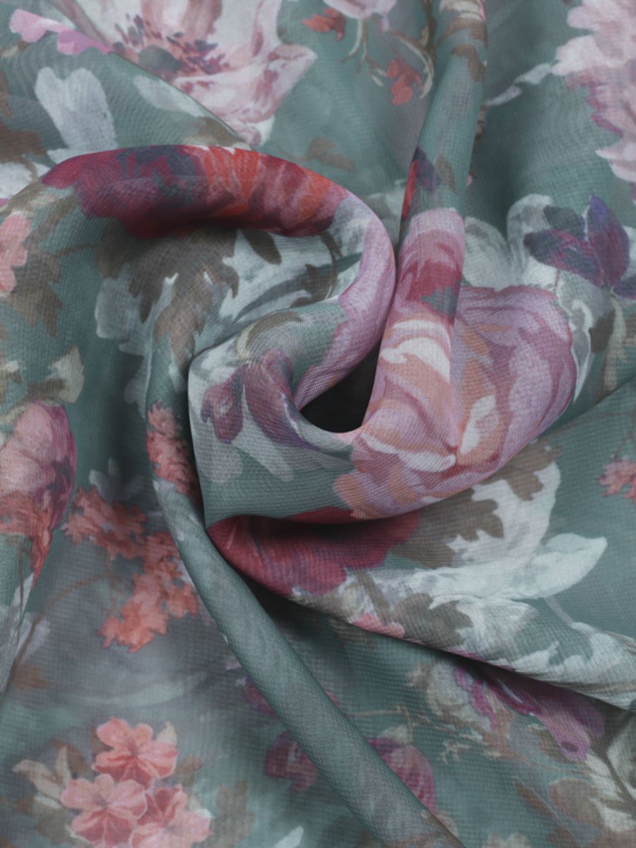 Elegant floral print long dress for women, featuring an ankle-length design and empire waistline, perfect for summer occasions.