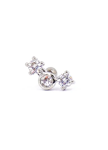 Elegant mini rhinestone earring in silver color, showcasing its sparkling design and lightweight structure.