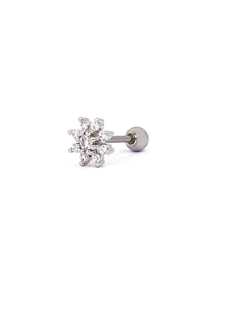 Elegant mini earring ART950 in silver color with sparkling rhinestones, showcasing a stylish and modern design.
