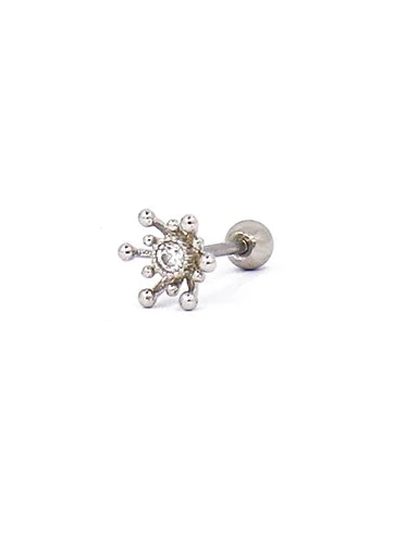 Elegant mini rhinestone earring in silver color, showcasing its sparkling design and lightweight structure.