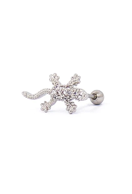 Elegant mini earring ART960 in silver color with rhinestones, showcasing its stylish design and sparkle.