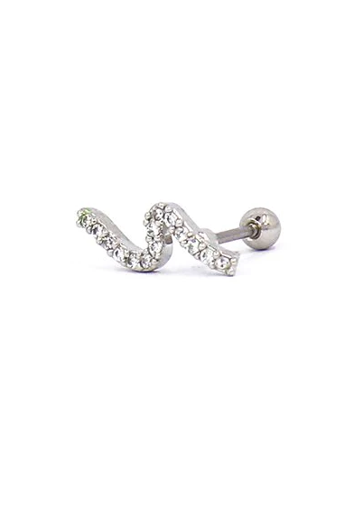 Elegant mini rhinestone earring in silver color, showcasing sparkling accents and a minimalist design.