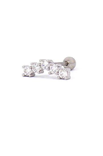 Elegant mini rhinestone earring in silver color, showcasing its sparkling design and stylish appearance.