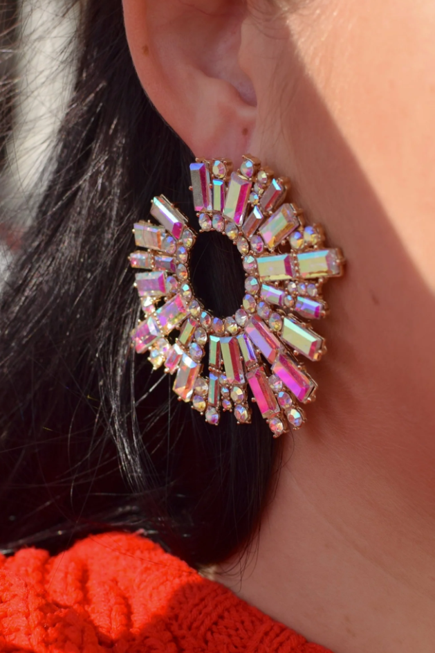 Elegant round earrings ART353 featuring multicolor rhinestones, perfect for enhancing any outfit.