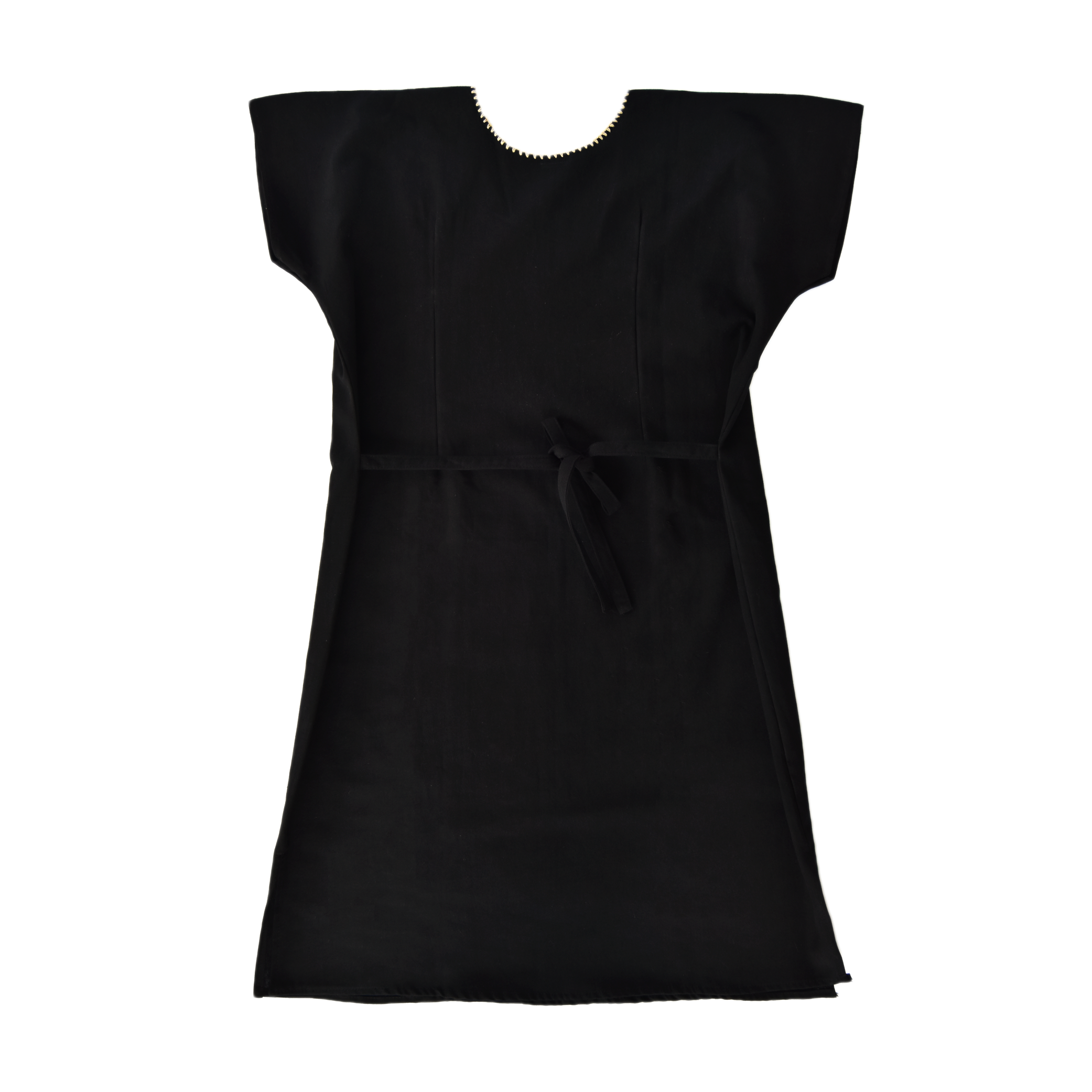 A beautiful embroidered ethnic folk dress featuring vibrant pink floral designs on a black background, showcasing intricate craftsmanship from Puebla, Mexico.