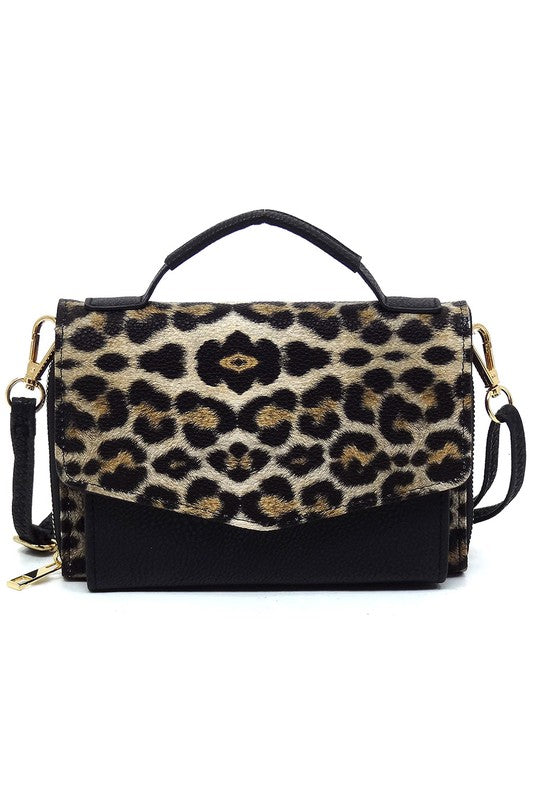 Envelope Flap Crossbody Bag Organizer in faux vegan leather with gold-tone hardware and detachable strap.