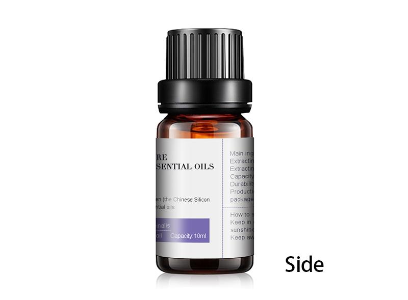 Aromatic essential oils for diffuser, featuring six bottles with different fragrances including lavender, tea tree, rosemary, lemongrass, orange, and mint.