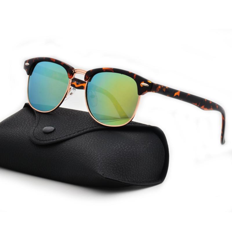 A pair of stylish semi-rimless fashion designer sunglasses with a sleek plastic frame and polarized lenses, suitable for men, women, and children.