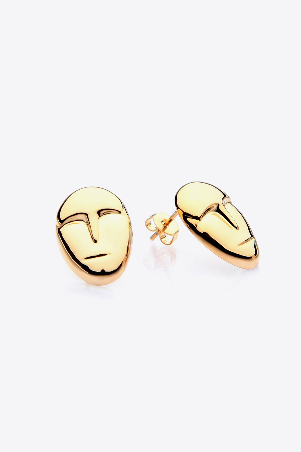 A pair of minimalist Figure Stud Earrings made from 18k gold plated copper, showcasing a polished finish and modern design.