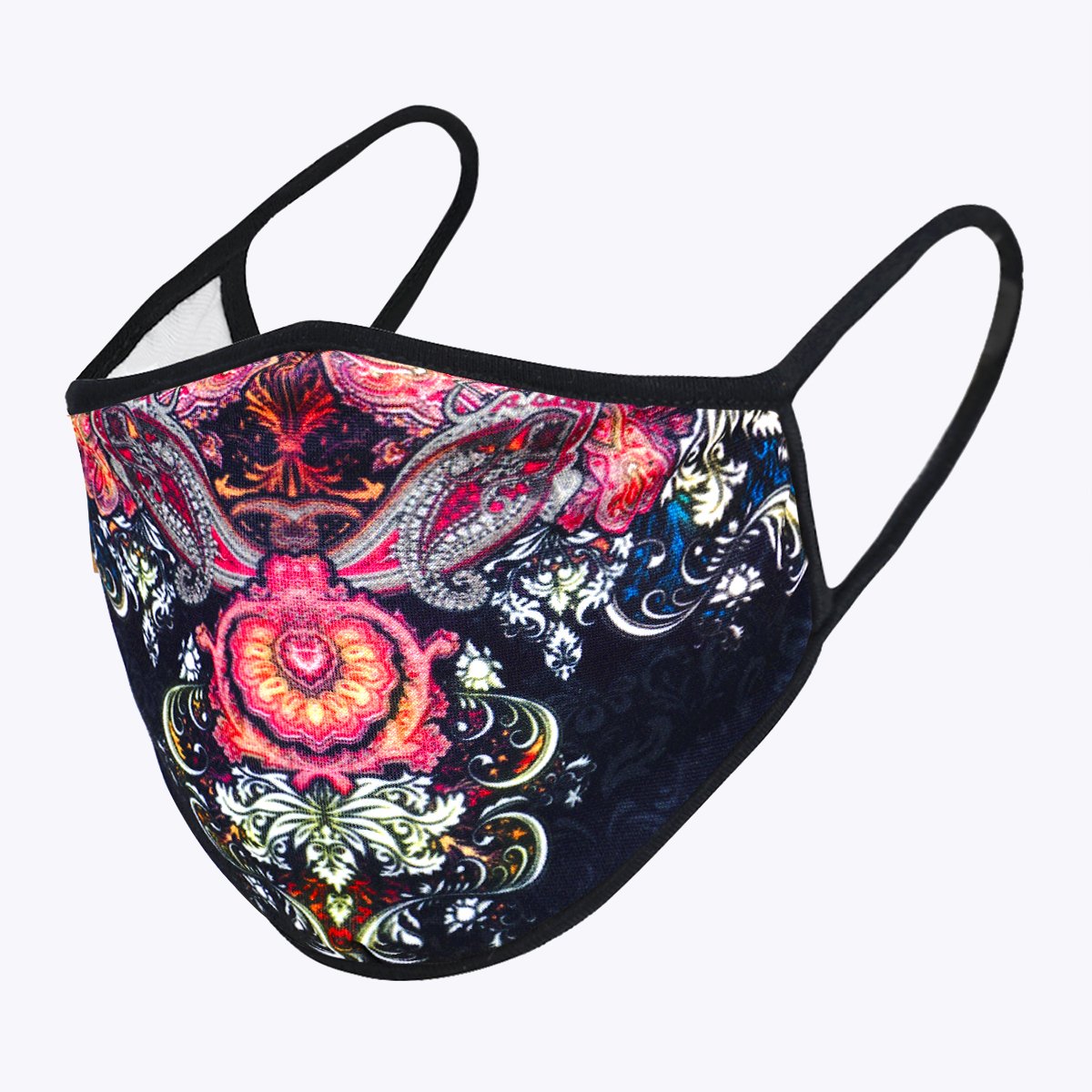 Floral DaCover 3-Layered Face Cover featuring a vibrant floral print, made from polyester and cotton, designed for comfort and protection.