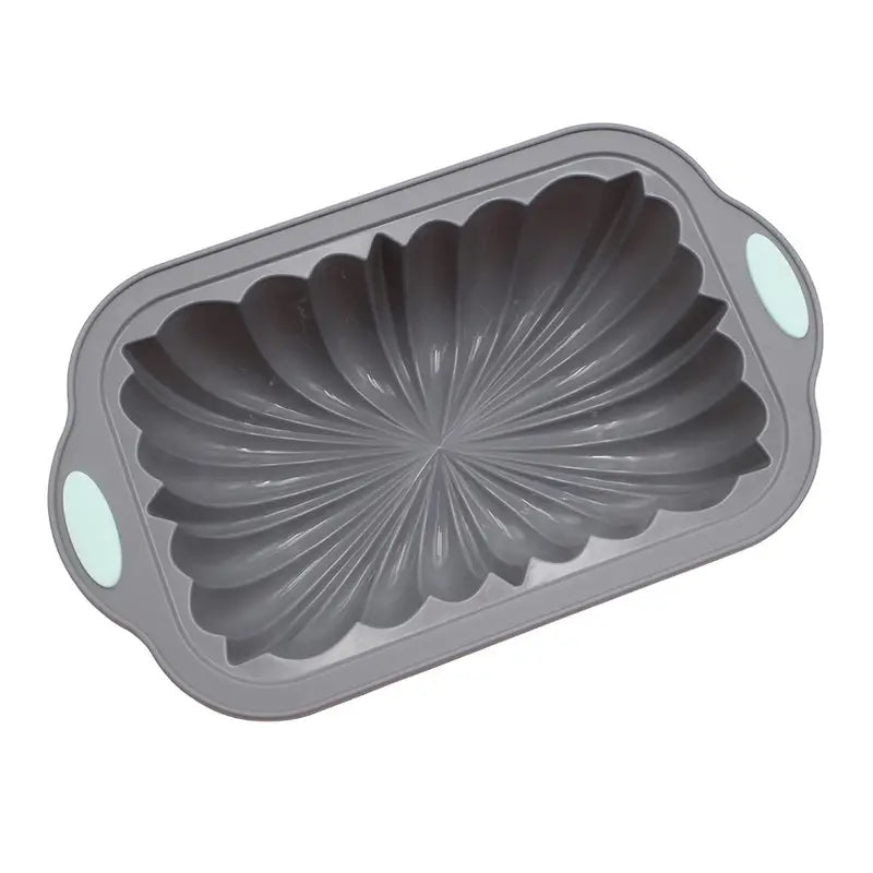 Flower shaped silicone cake pan in vibrant colors, showcasing its flexible design and non-stick surface.