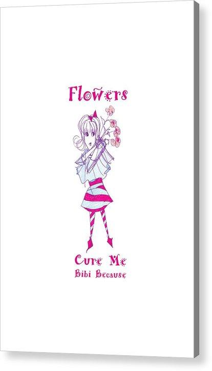 A vibrant acrylic print featuring the Flowers Cure Me Bibi design, showcasing rich colors and a glossy finish.