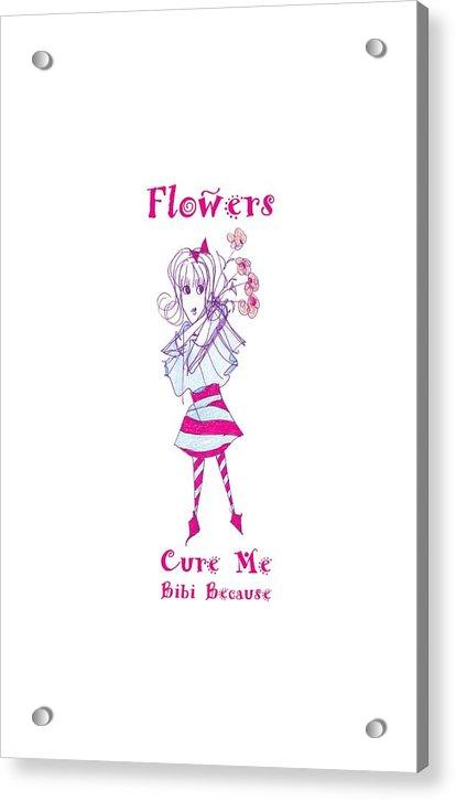 A vibrant acrylic print featuring the Flowers Cure Me Bibi design, showcasing rich colors and a glossy finish.
