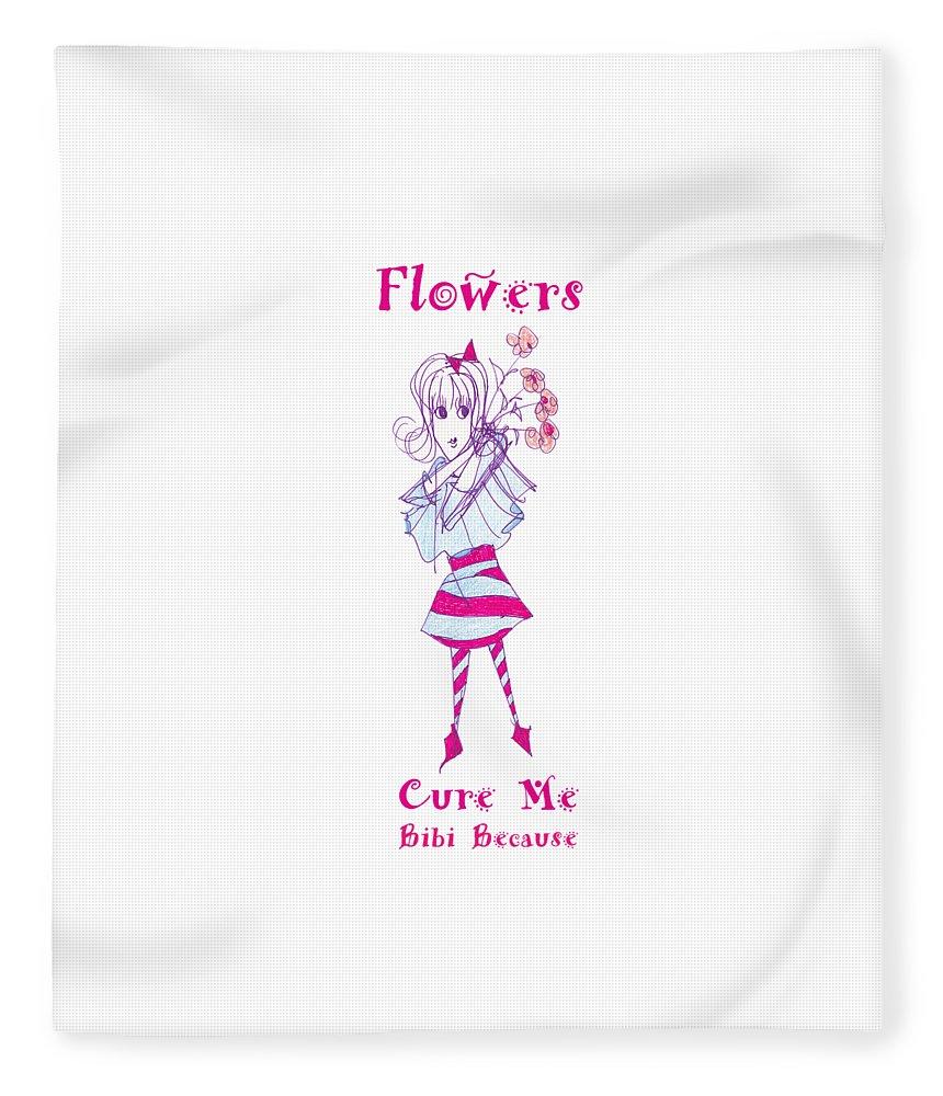 Flowers Cure Me Bibi blanket featuring vibrant artwork on a soft polyester surface, available in plush and sherpa fleece styles.