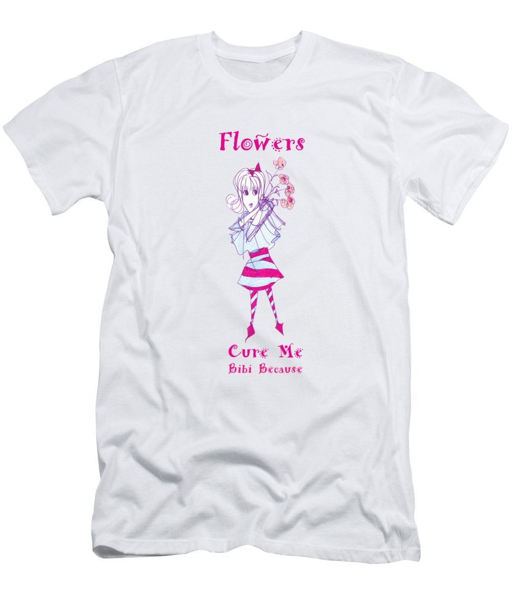 Men's t-shirt featuring the Flowers Cure Me Bibi design, made from a soft cotton-polyester blend.