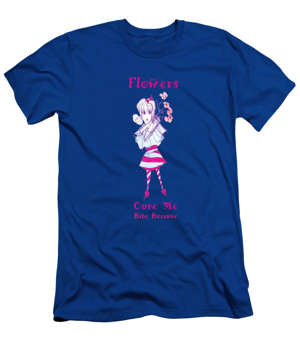 Men's t-shirt featuring the Flowers Cure Me Bibi design, made from a soft cotton-polyester blend.