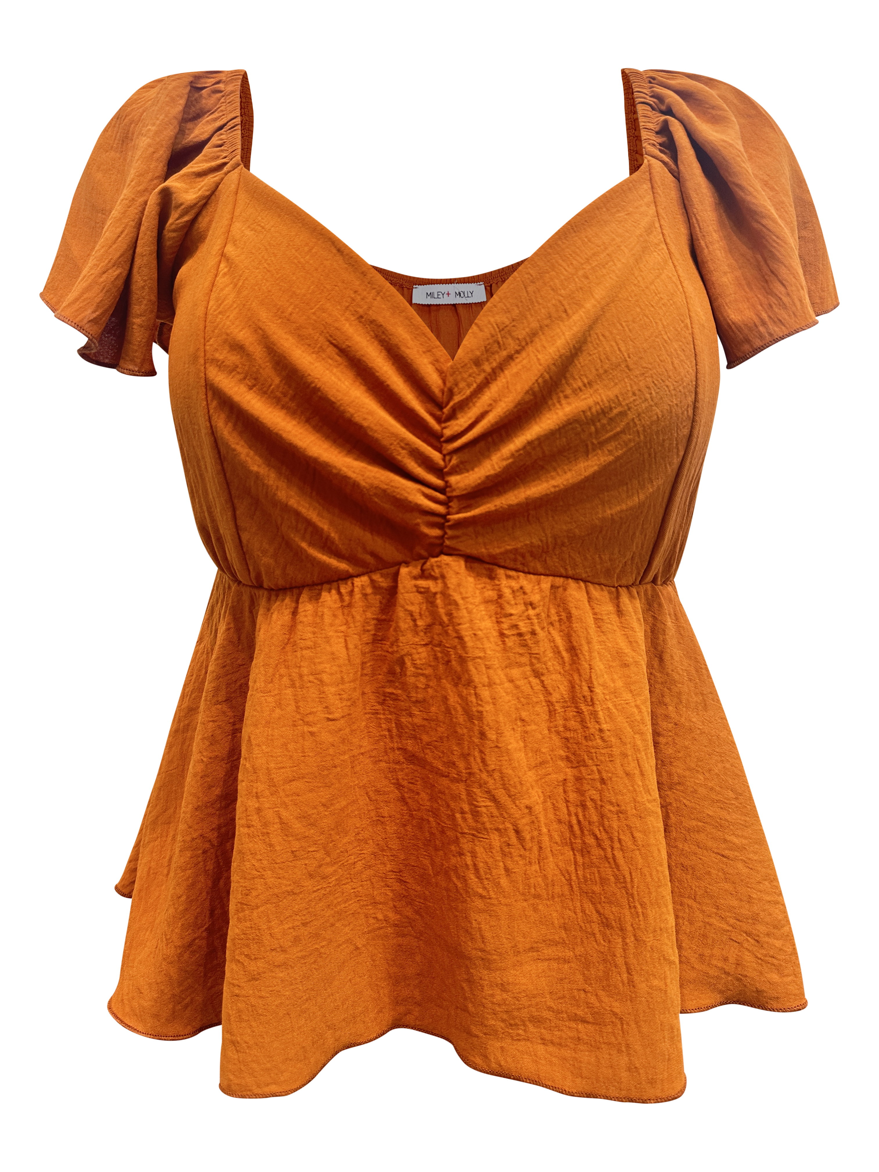 A stylish Flutter Sleeve Smocked Peplum Top featuring a solid color design and flutter short sleeves, perfect for casual outings.