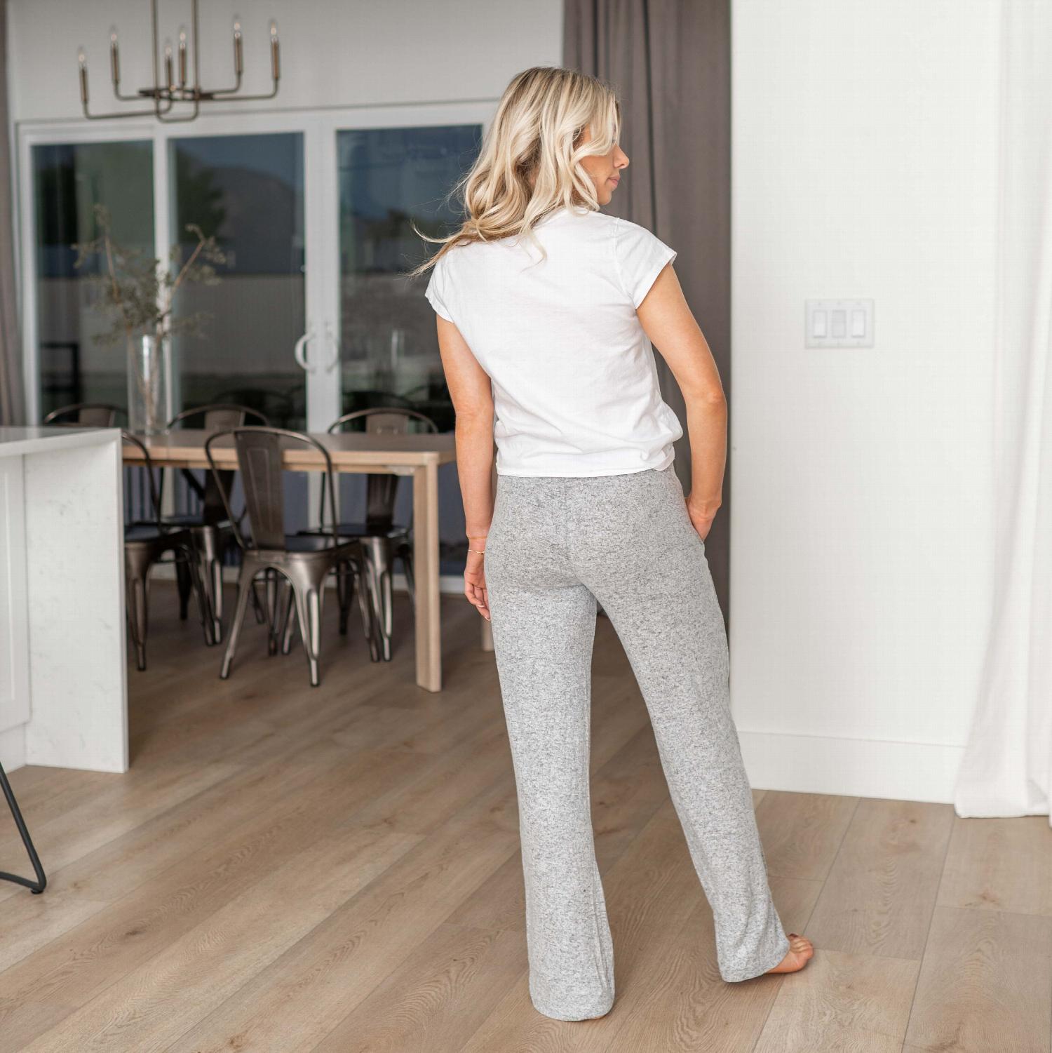 A pair of French Terry High Waist Wide Leg Pants in a stylish color, showcasing the ribbed waistband and wide leg design.