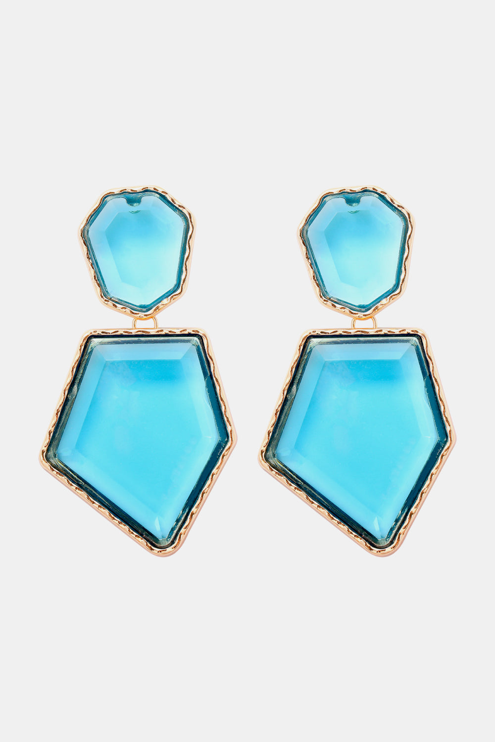 Geometrical shape dangle earrings made of zinc alloy and resin, showcasing a modern design with a unique frame.