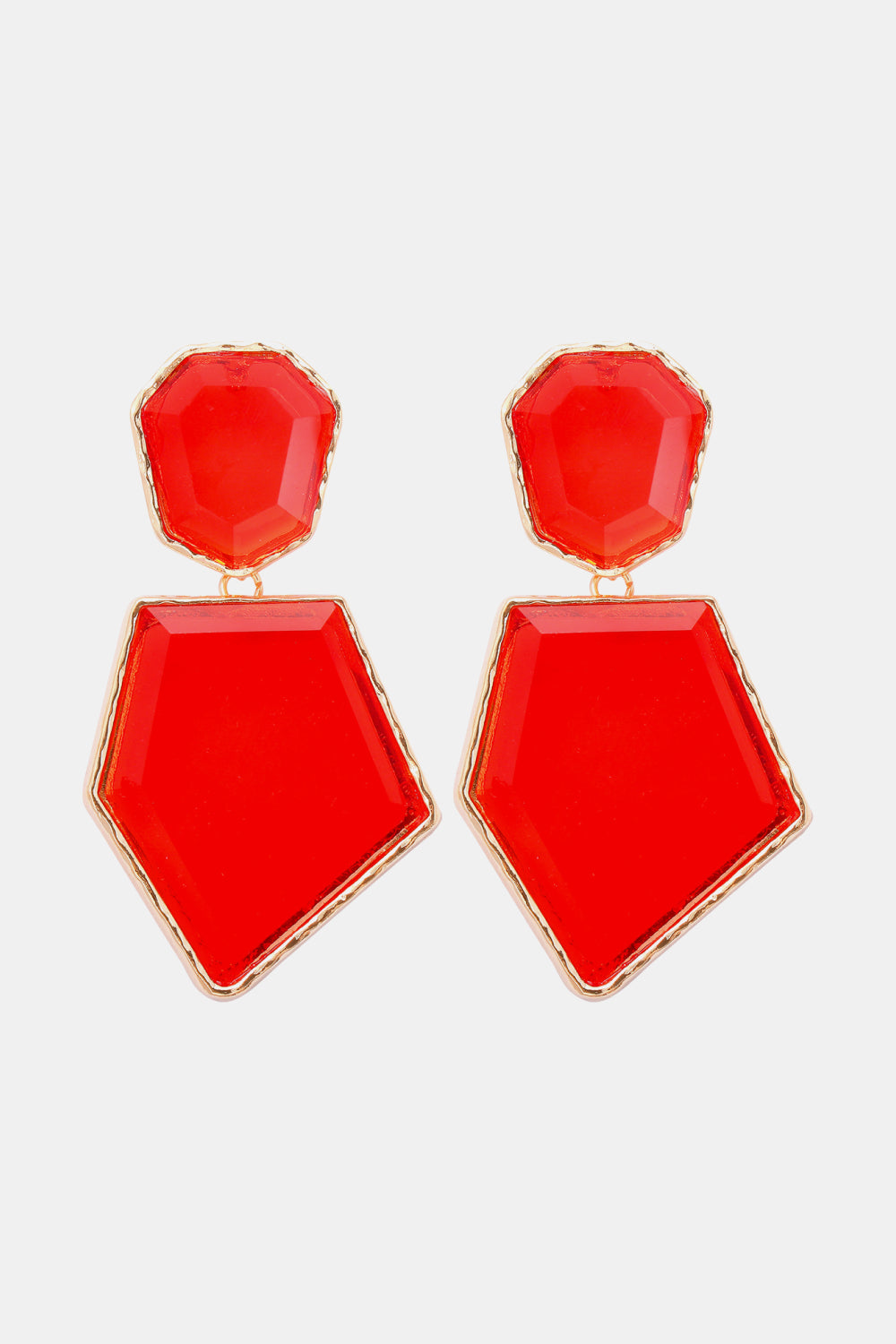 Geometrical shape dangle earrings made of zinc alloy and resin, showcasing a modern design with a unique frame.