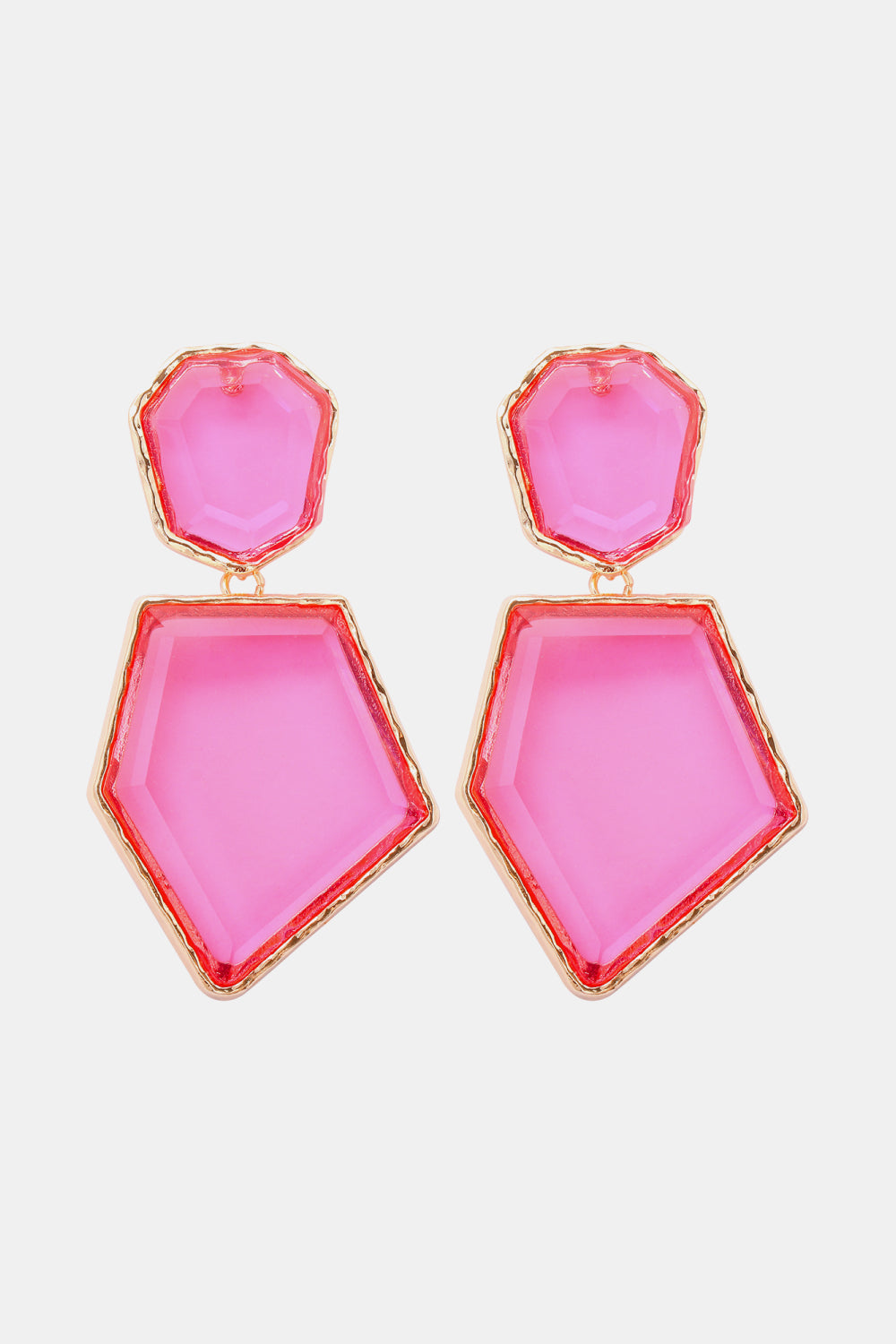 Geometrical shape dangle earrings made of zinc alloy and resin, showcasing a modern design with a unique frame.