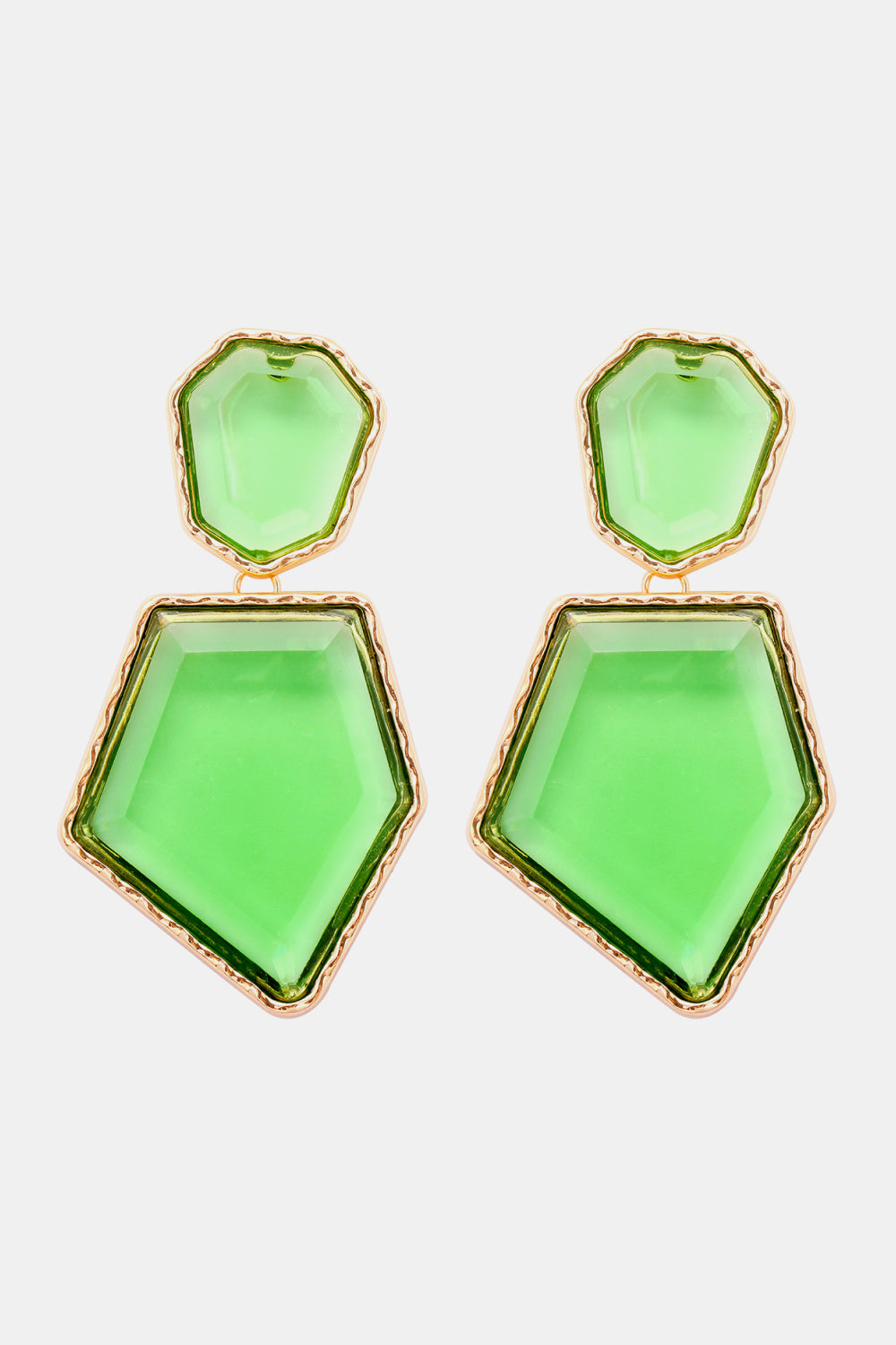 Geometrical shape dangle earrings made of zinc alloy and resin, showcasing a modern design with a unique frame.