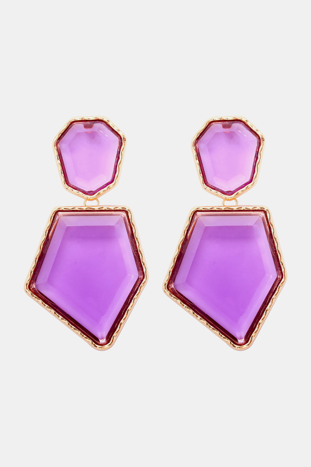 Geometrical shape dangle earrings made of zinc alloy and resin, showcasing a modern design with a unique frame.