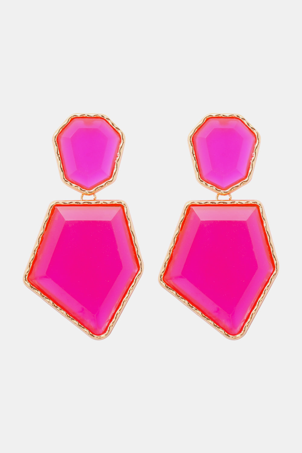 Geometrical shape dangle earrings made of zinc alloy and resin, showcasing a modern design with a unique frame.