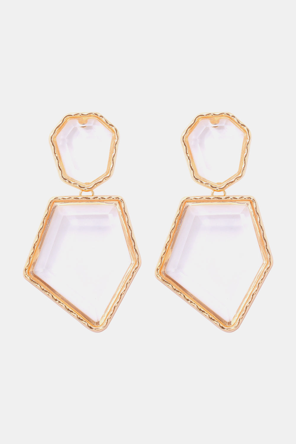 Geometrical shape dangle earrings made of zinc alloy and resin, showcasing a modern design with a unique frame.
