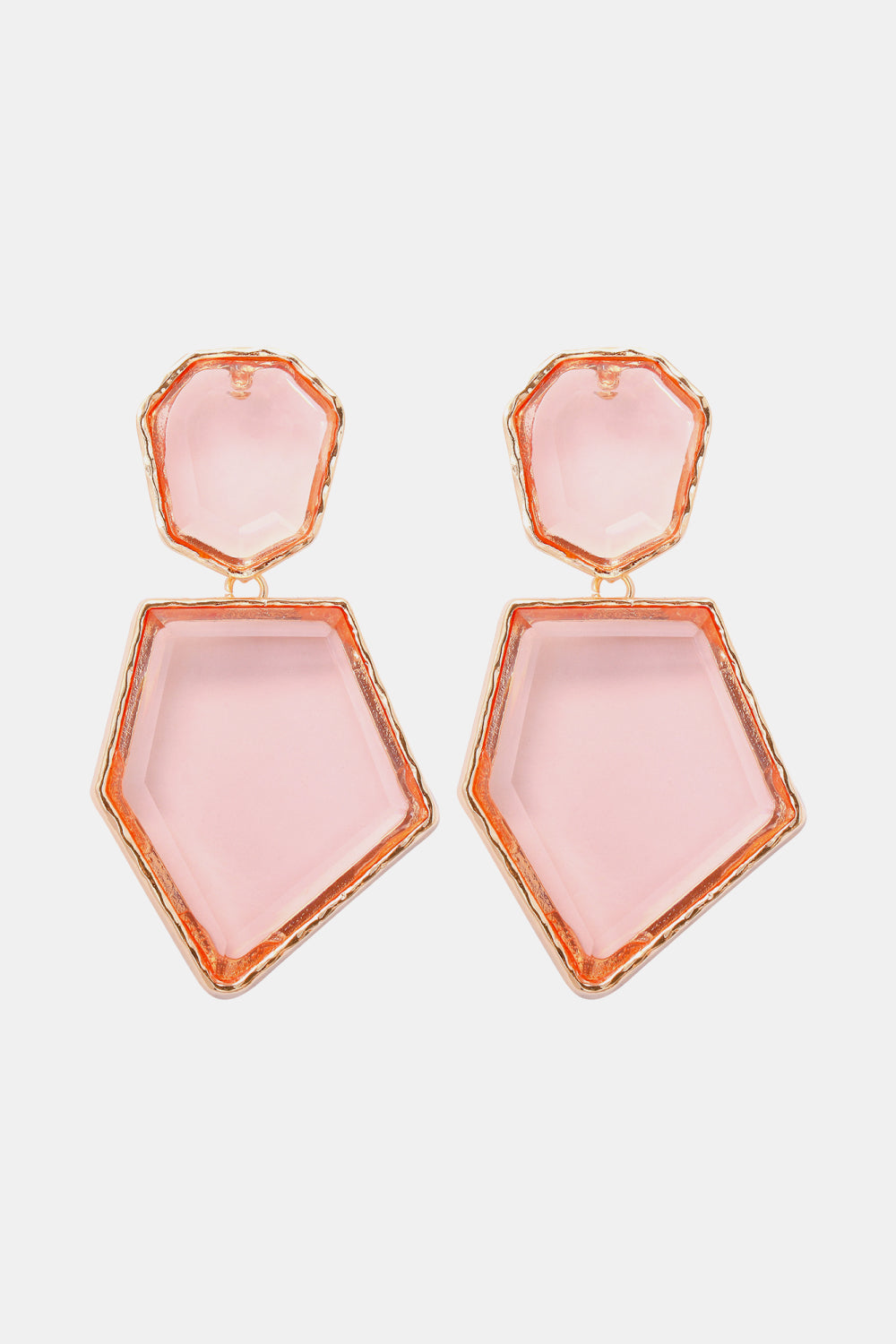 Geometrical shape dangle earrings made of zinc alloy and resin, showcasing a modern design with a unique frame.