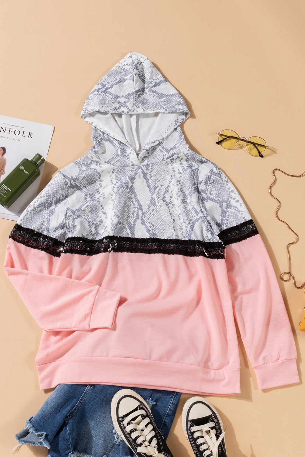 Girls Animal Print Sequined Hoodie featuring vibrant colors and stylish design, perfect for ages 4-13.