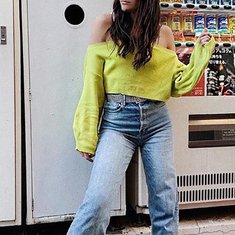 Glamaker Drill Chain Kelly Sweater featuring a sexy off-shoulder design with full-length sleeves, made from nylon and polyester, perfect for autumn.