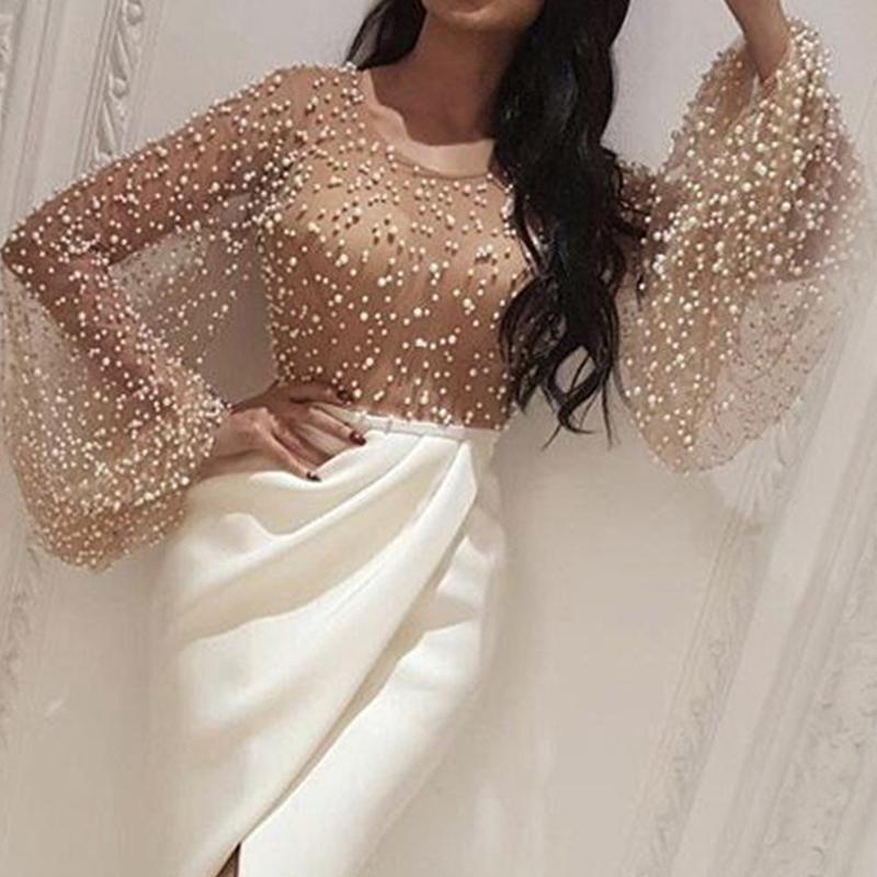 Glamaker Knitted One Piece Suit Long Dress featuring transparent patchwork design, batwing sleeves, and ankle-length silhouette.