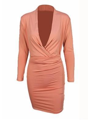 Glamaker Knitted V Neck Bodycon Dress featuring a high waist, long sleeves, and a mini length, perfect for autumn outings.