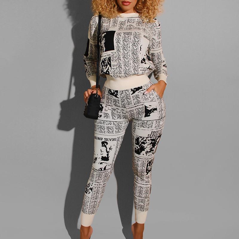 Glamaker Letter Print Two Piece Loose Jumpsuit featuring a trendy letter design, made from soft polyester and cotton, perfect for casual streetwear.